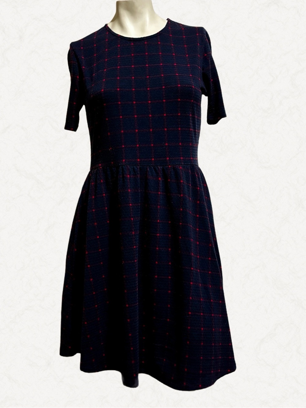 Cotton On Madras Plaid Dress Medium Navy Red EUC